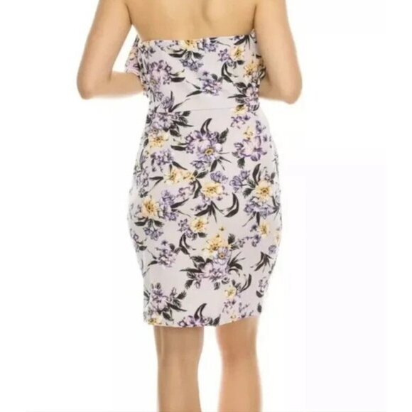 BEBE Dress 10 Lavender Stretch Floral Halter Tie Ruffle Summer Fairy NWT $129 - Picture 2 of 9